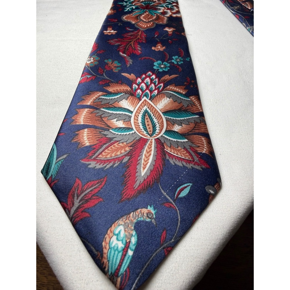 KETCH Mens Navy‎ Blue Floral Bird Polyester Necktie